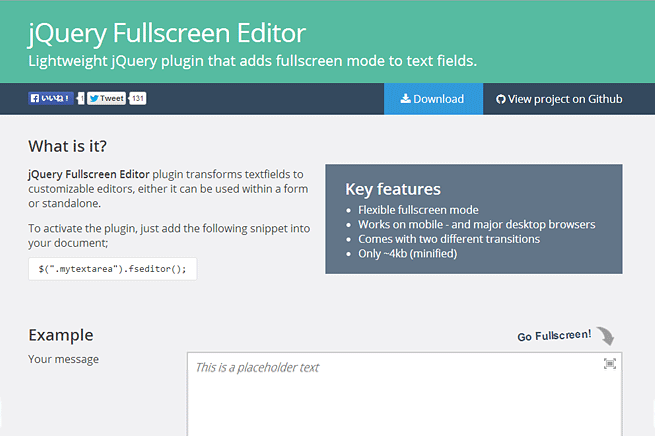 jQuery Fullscreen Editor