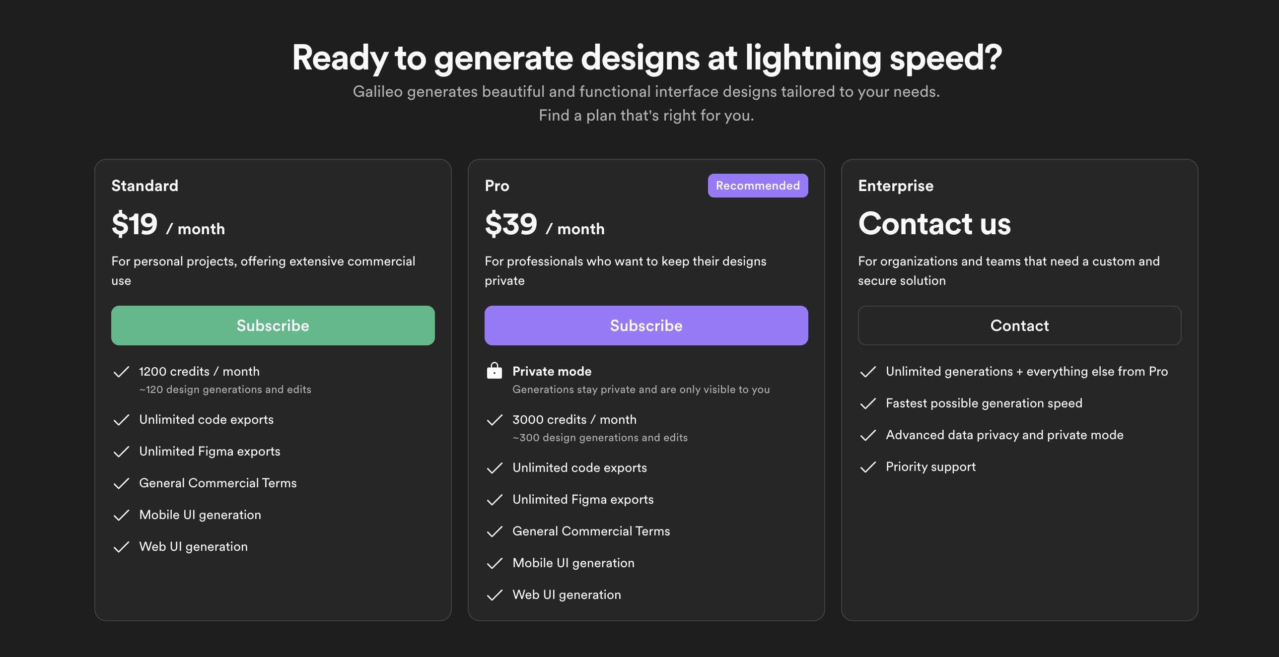 Galileo AI　料金表