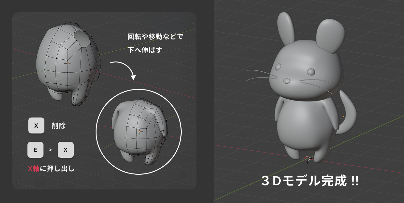 キャラクターの体のモデリング５
