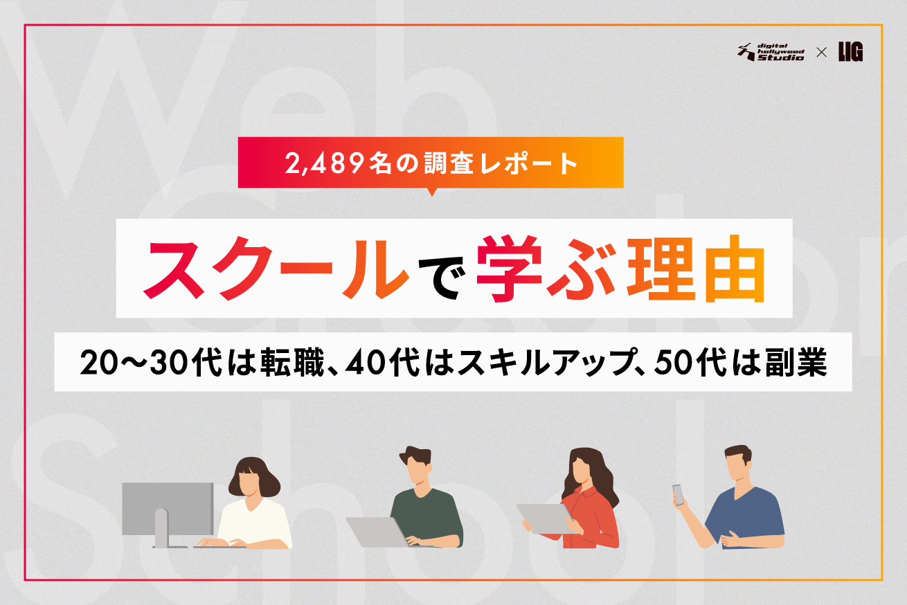 2,489名に聞いた「スクールで学ぶ理由」。20〜30代は転職、40代はスキルアップ、50代は副業