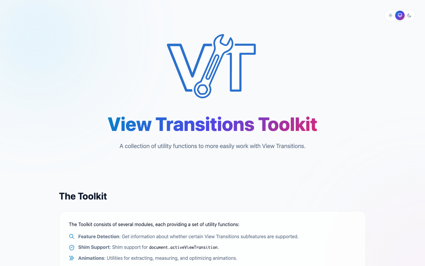 View Transitions Toolkit Demos