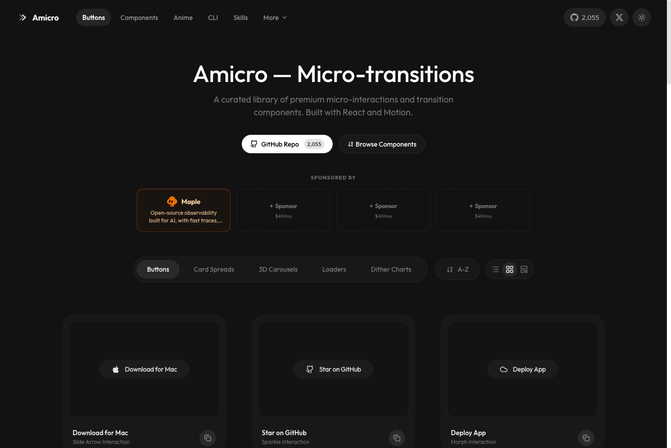 Amicro — React用アニメーションライブラリ（OSS）