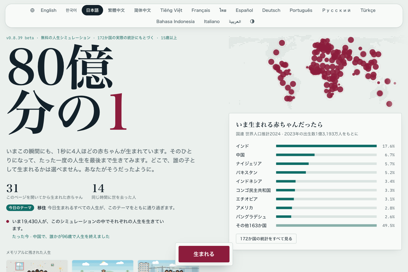 80億分の1（人生シミュレーション）